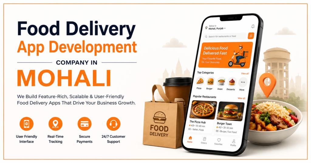 Food Delivery App Development Company in Mohali offering custom food ordering apps with real-time tracking, secure payments, and scalable solutions.