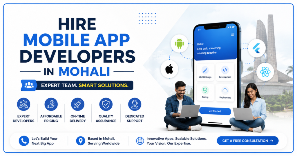 Hire Mobile App Developers in Mohali – Expert Team for Android, iOS, Flutter & Custom Mobile App Development Services