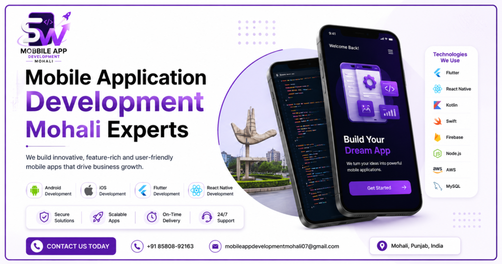 Mobile Application Development Mohali Experts providing Android, iOS, Flutter, React Native, and custom mobile app development services